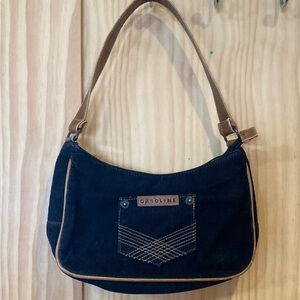 Gasoline Black Corduroy and Tan leather Women's HandBag